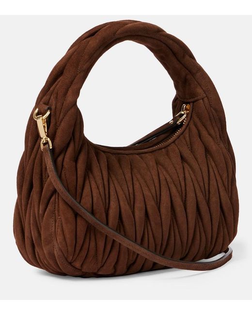 Miu Miu Brown Wander Small Matelasse Suede Tote Bag