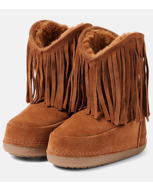 Bottines Apres-Ski Cowboy Fringes En Daim Inuikii en coloris Brown