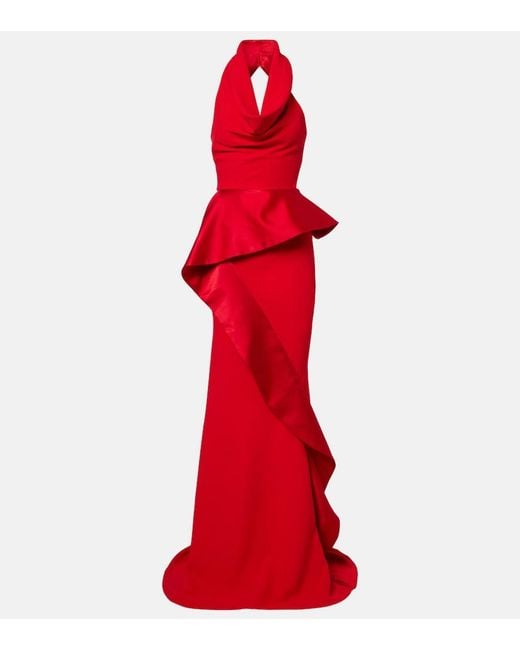 Maticevski Red Provocateur Halterneck Peplum Satin Gown