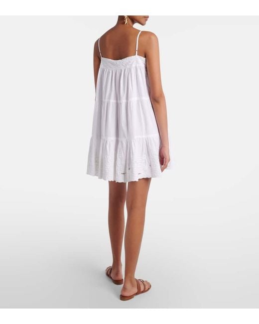 Juliet Dunn White Besticktes Minikleid Aus Baumwollpopeline