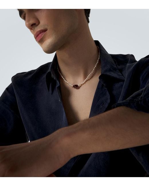 Ileana Makri White 9Kt Beaded Necklace With Freshwater Pearls And Hessonite for men
