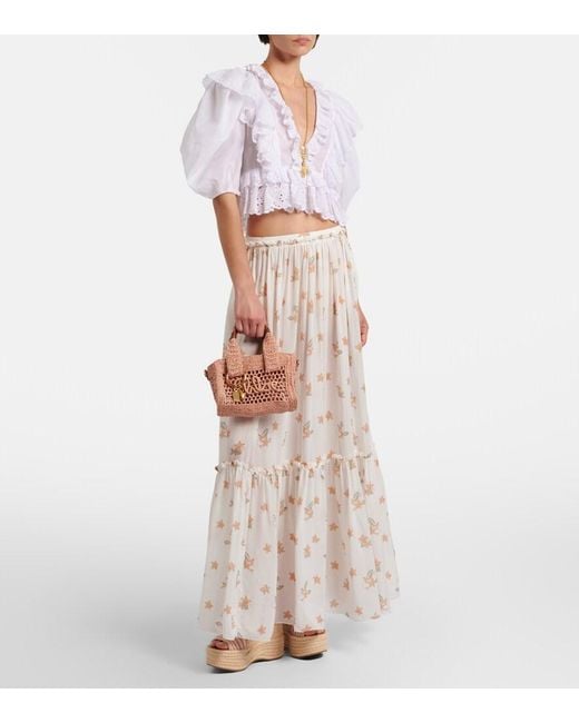 Chloé White Floral Silk Maxi Skirt