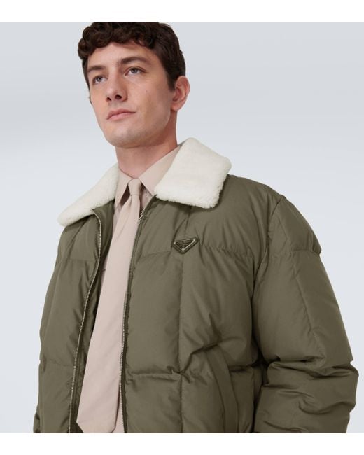 Prada Gray Shearling-trimmed Cotton Down Jacket for men