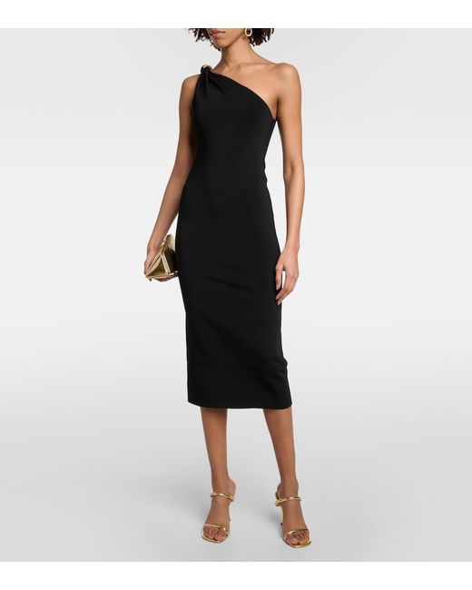 Galvan Black One-Shoulder Midi Dress