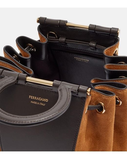 Ferragamo Brown Gancio Small Suede Bucket Bag