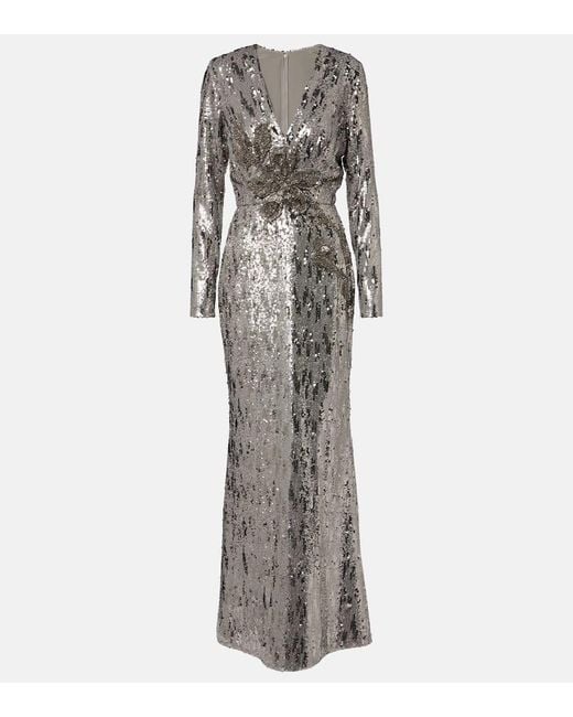 Elie Saab Gray Robe Aus Einem Seidengemisch Mit Pailletten