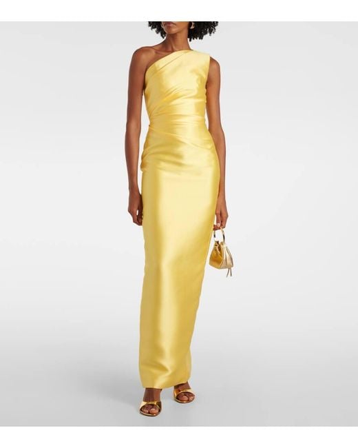 Solace London Yellow One-Shoulder-Maxikleid Kira Aus Twill
