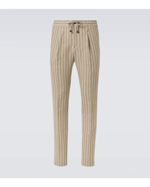 Pantalones Tapered De Algodon Y Lino A Rayas Incotex de hombre de color Natural