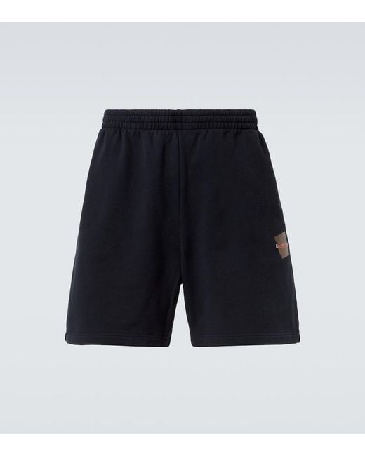 Balenciaga Blue Logo Cotton Fleece Shorts for men