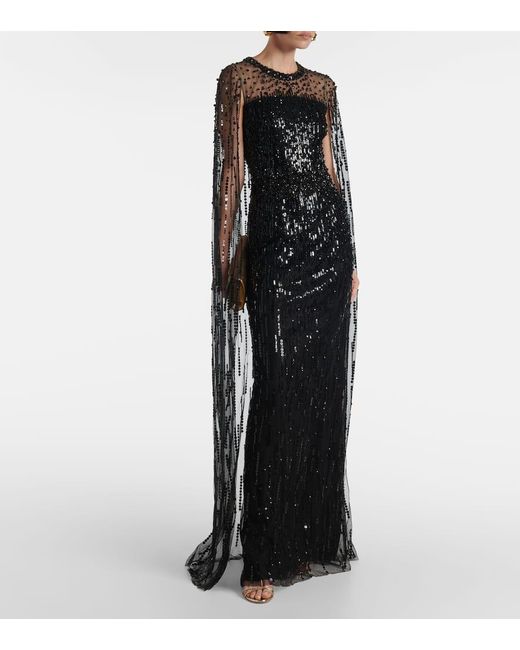 Jenny Packham Black Embellished Gown