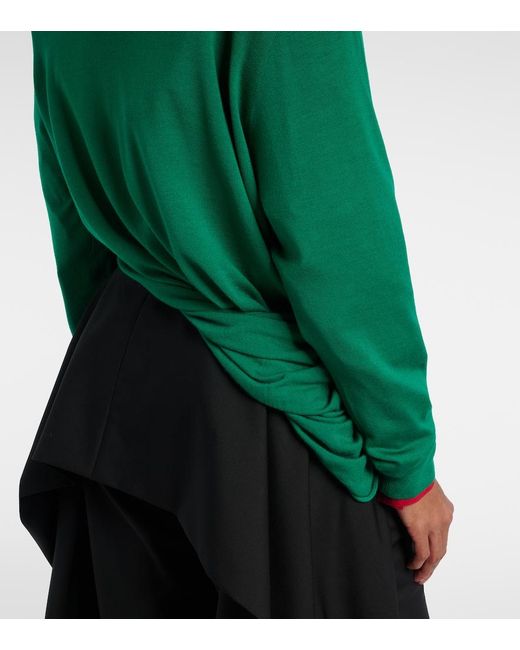 Loewe Green Double L Asymmetric Wool Sweater