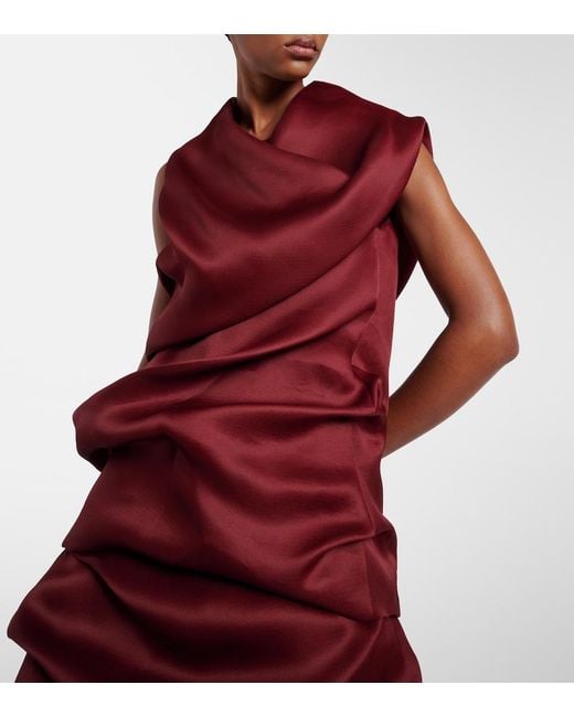 Khaite Red Luola Draped Silk Top