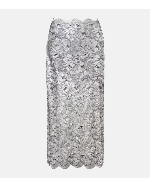 Rabanne Gray Metallic-Effect Lace Midi Skirt