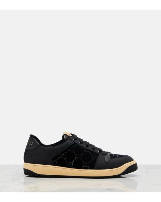 Gucci Black Gg Crystal Screener Sneaker, Fabric