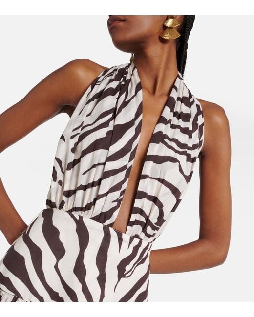 Alexandra Miro White Marie Rose Zebra-Print Cotton Maxi Dress