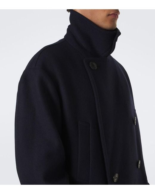Dries Van Noten Blue Double-Breasted Wool-Blend Coat for men