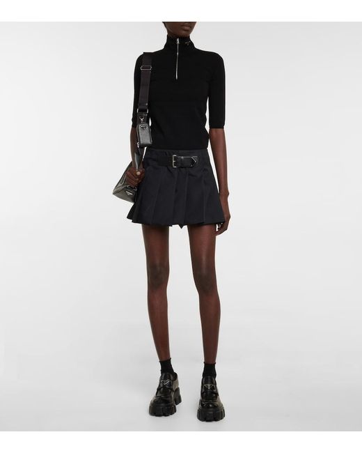 Prada Black Pleated Gabardine Miniskirt