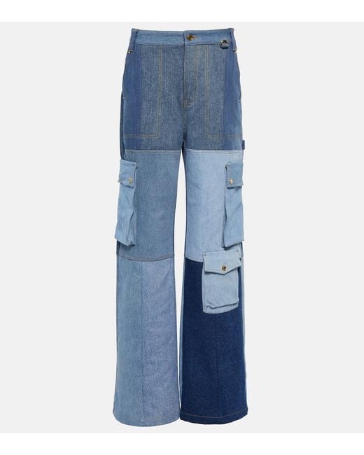 MARINE SERRE Blue High-Rise Wide-Leg Jeans Monogram