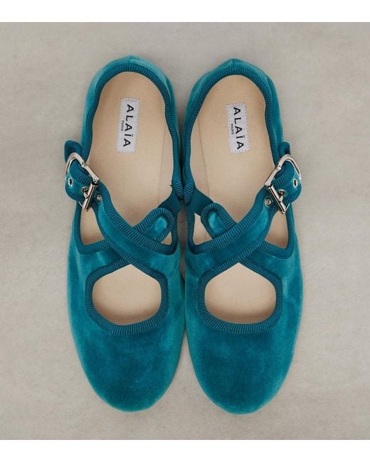 Alaïa Blue Velvet Ballet Flats