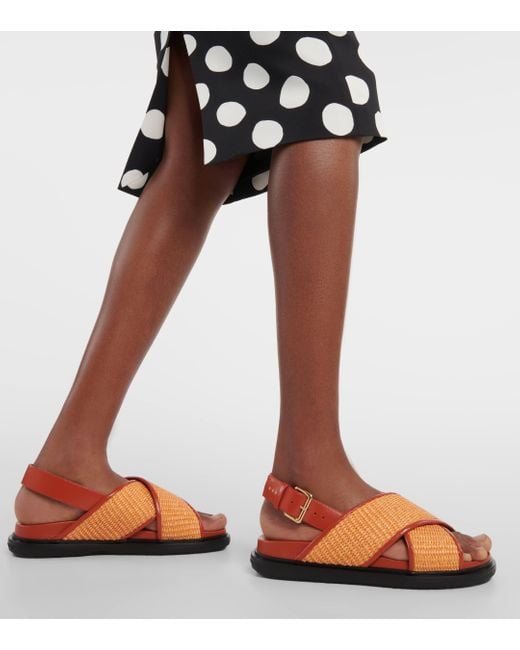 Marni Brown Fussbet Raffia-effect Sandals