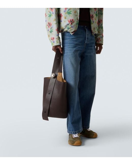 Loewe White Pebble Large Leather Bucket Bag for men