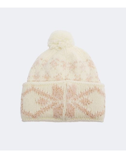 Moncler Natural Sequined Wool-Blend Beanie