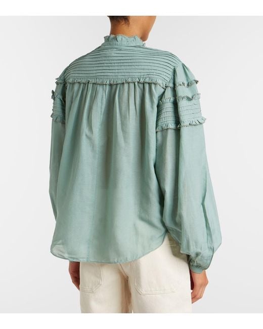 Isabel Marant Green Doana Cotton-Blend Ruffled Blouse