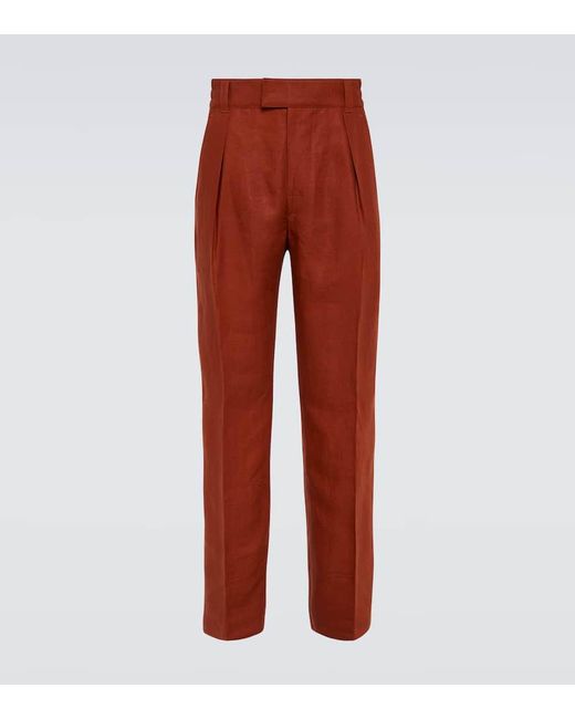 Loro Piana Red Reinga Linen Straight Pants for men