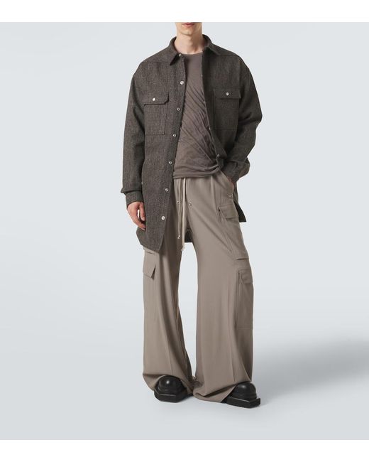 Rick Owens Gray Oversized Wool And Linen-Blend Overshirt for men