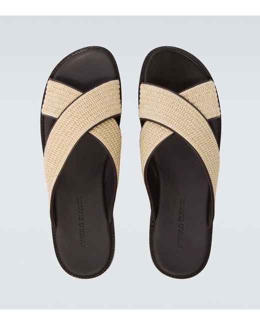 Manolo Blahnik Brown Otawi Leather-Trimmed Raffia Sandals for men