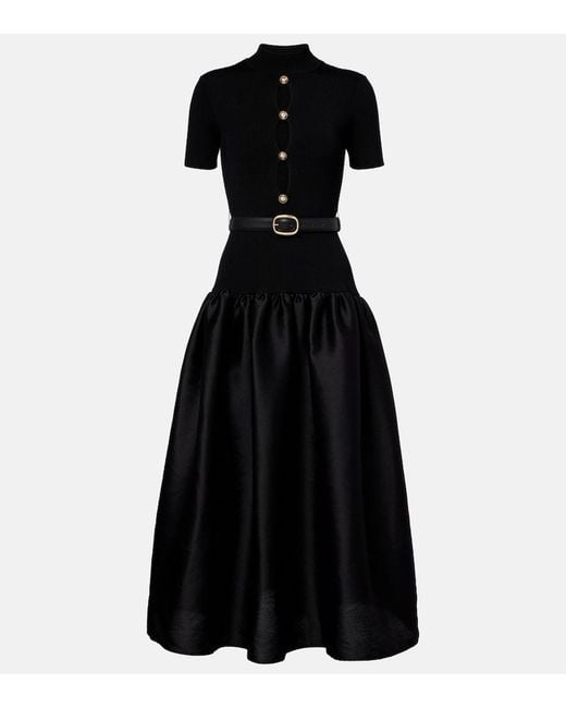 Self-Portrait Black Belted Keyhole Cutout Taffeta Midi Dress