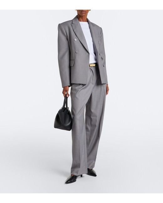 Frankie Shop Gray Doyer Pleated Wide-Leg Pants