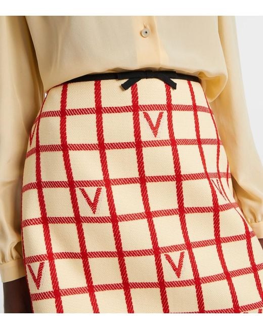 Valentino Red Vlogo Checked Wool-Blend Miniskirt