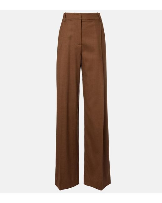 Oscar de la Renta Brown Wool Wide-Leg Pants