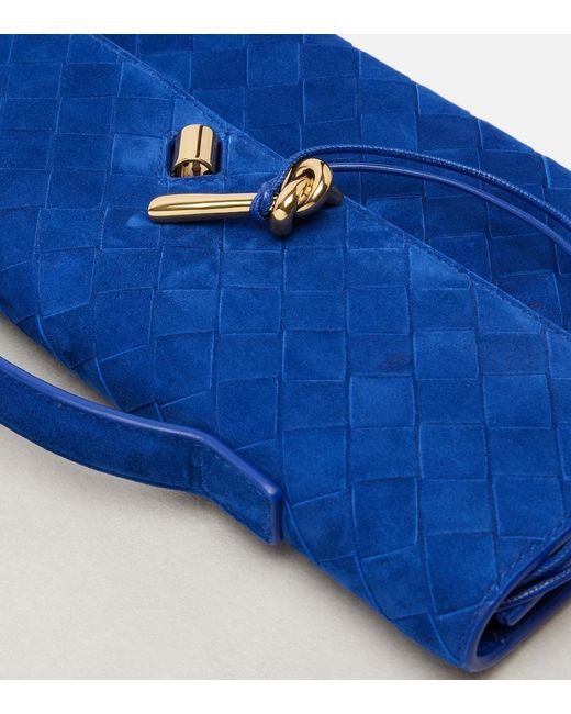 Bottega Veneta Blue Andiamo Long Intrecciato Suede Clutch