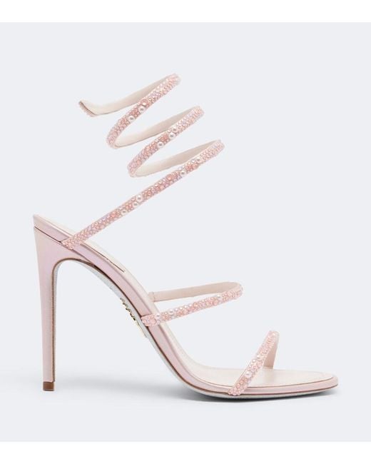 Rene Caovilla White X Swarovski Cleo Embellished Leather Sandals