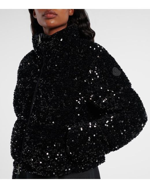 Moncler Black Louvi Sequined Down Jacket
