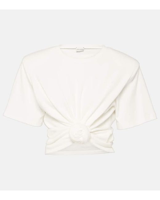 Magda Butrym White Gathered Cotton Jersey Top