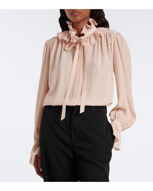 Chloé Natural Ruffled Silk Chiffon Blouse