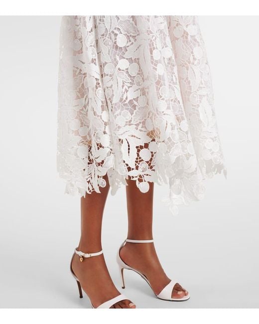 Oscar de la Renta White Guipure Lace Midi Dress