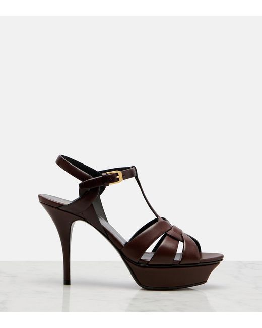 Saint Laurent Black Tribute Leather Platform Sandals