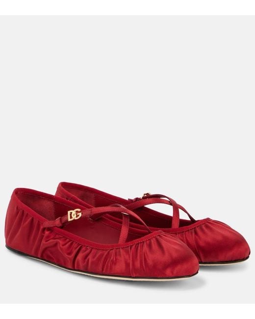 Dolce & Gabbana Red Satin Ballet Flats