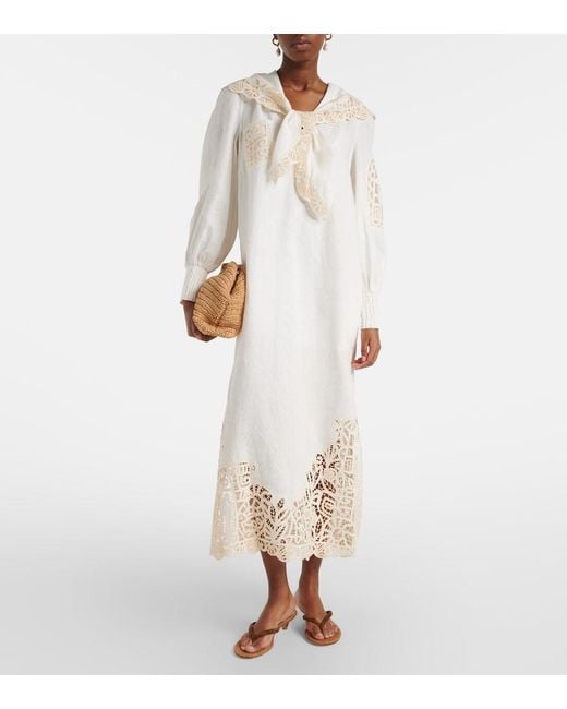 ALÉMAIS White X Lrnce Rosemary Embroidered Linen Midi Dress
