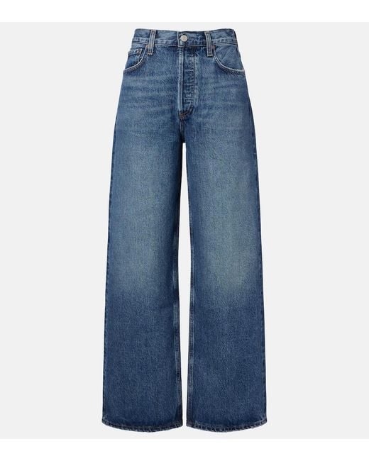 Agolde Blue Low Slung Baggy Mid-Rise Wide-Leg Jeans