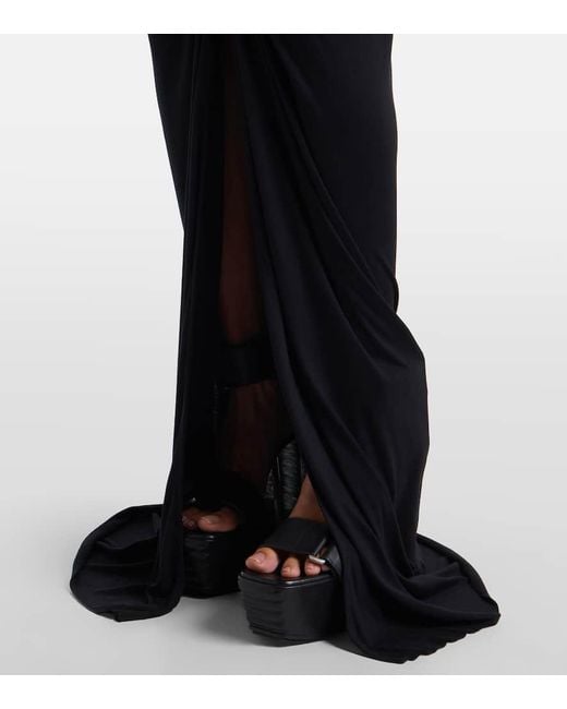 Rick Owens Black Poppy Ls Ruched Jersey Maxi Skirt