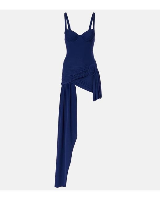 Balenciaga Blue Draped Asymmetric Jersey Minidress