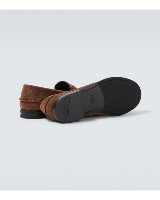 Prada Brown Suede Penny Loafers for men