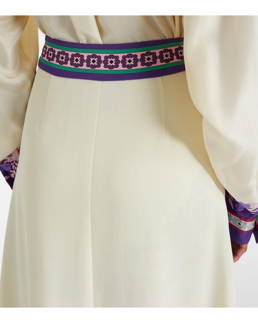 LaDoubleJ White Santa Monica Printed Satin Midi Skirt