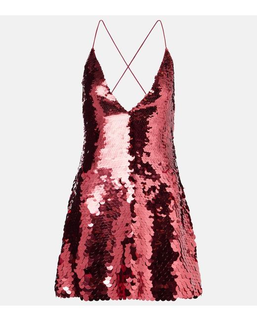 Alex Perry Red Sequined Open-Back Minidress
