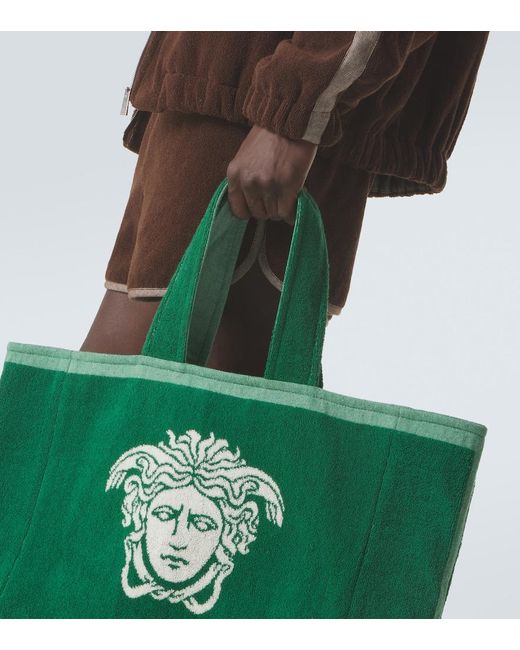 Versace Green Medusa Cotton-Terry Jacquard Tote Bag for men